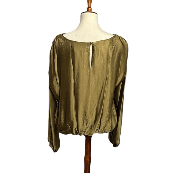 NWOT Anthropologie Balloon Sleeve Silky Blouse Olive Green Keyhole Back XL - Picture 5 of 12